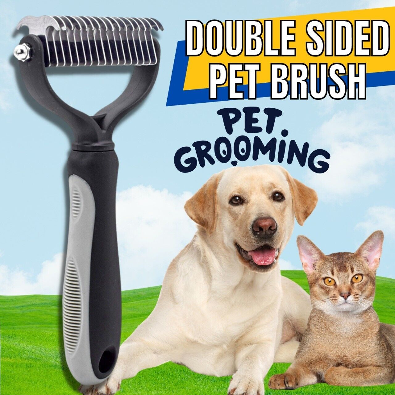 2-Side Pet Grooming Brush Dog Cat Deshedding Dematting Tool Undercoat Rake Comb