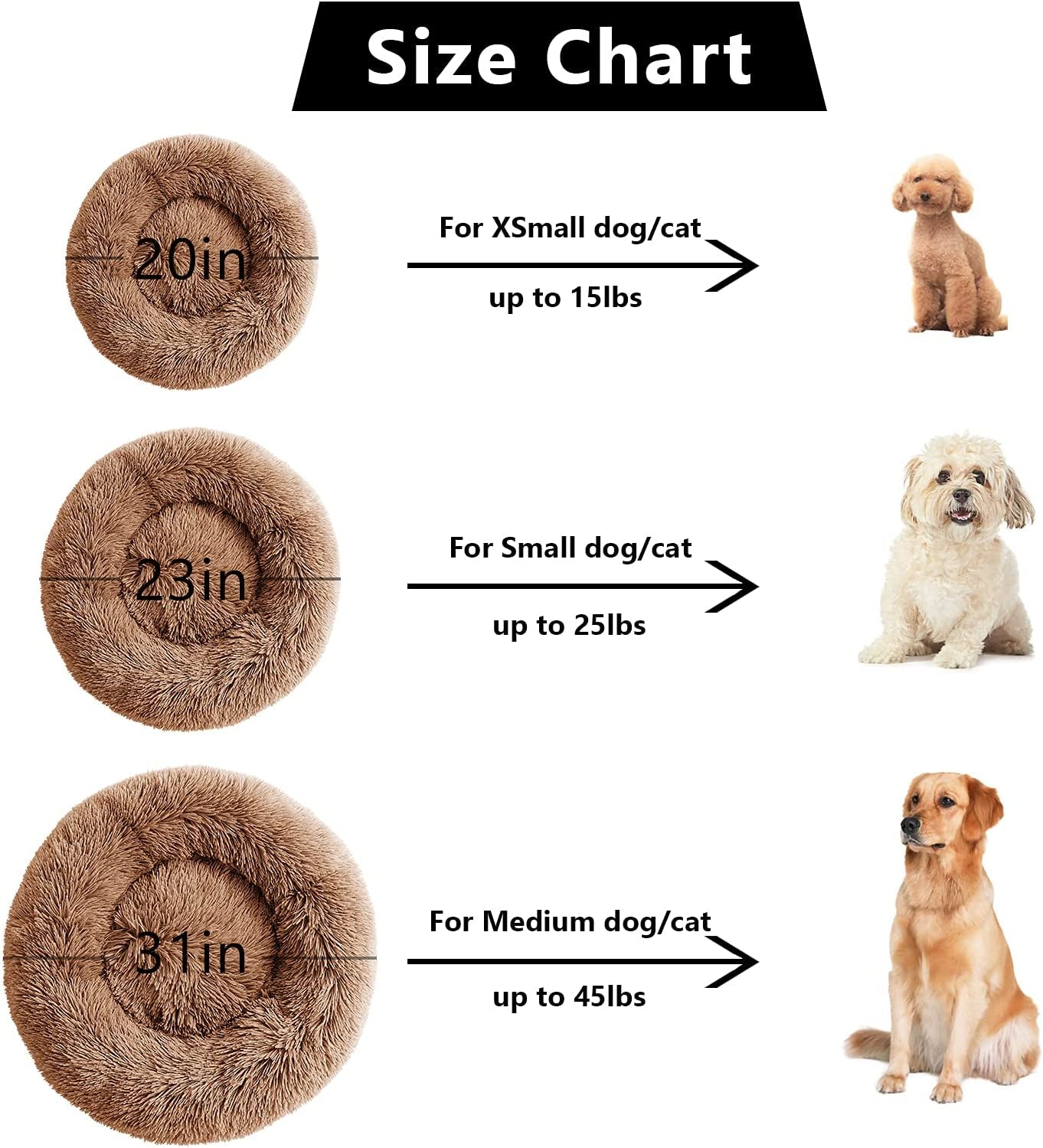 Calming Dog Bed for Dogs Cats Donut Dog Bed Pet Cushion Bed Plush Cat Bed round Anti-Anxiety Dog Bed Orthopedic Dog Bed