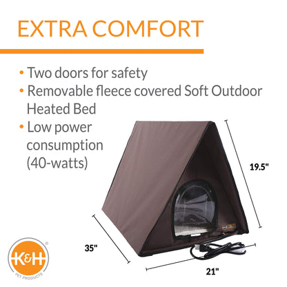 Outdoor Multi-Kitty A-Frame Heated Chocolate 35 X 20.5 X 20 Inches