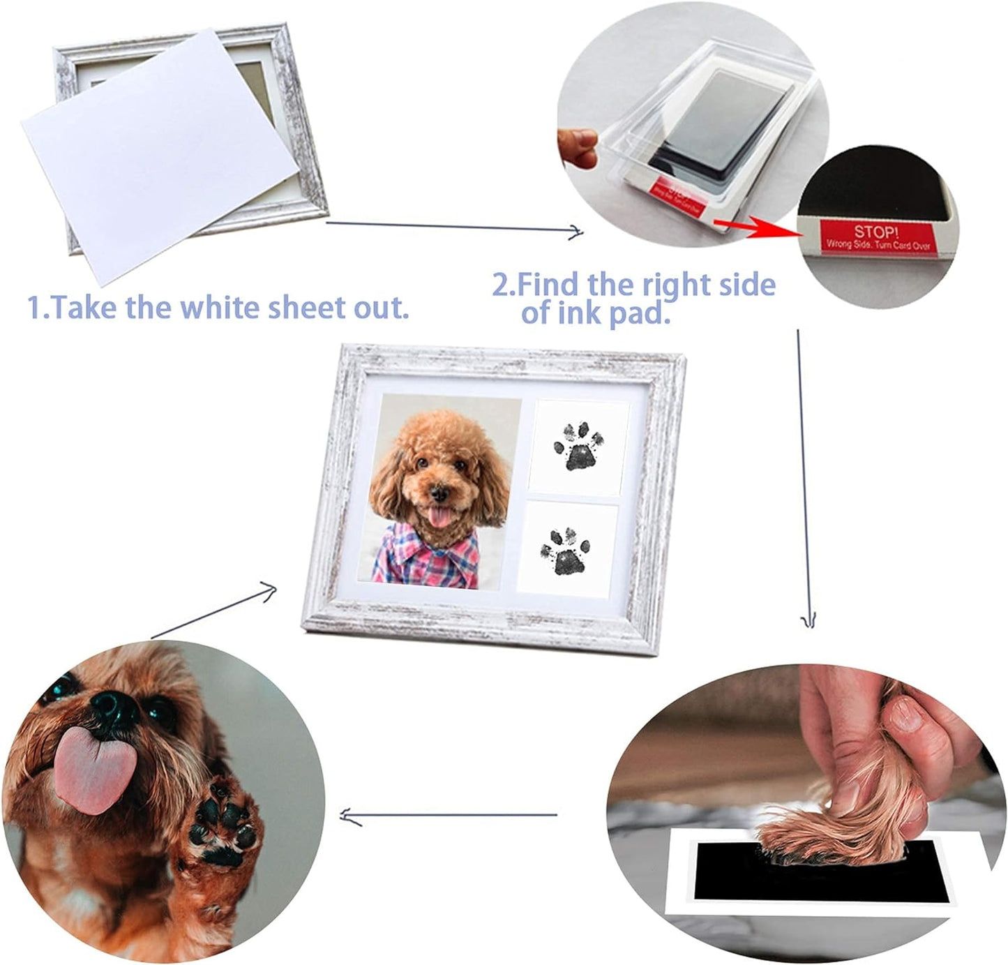Paw Print Kit Dog Frame - Pet Memorial Picture Frame with Pawprints - Dog or Cat Paw Print Kit, Pet Keepsake Picture Frmae for Pet Love Dog Memorial Gifts for Paw Print Frame, Sympathy Gift