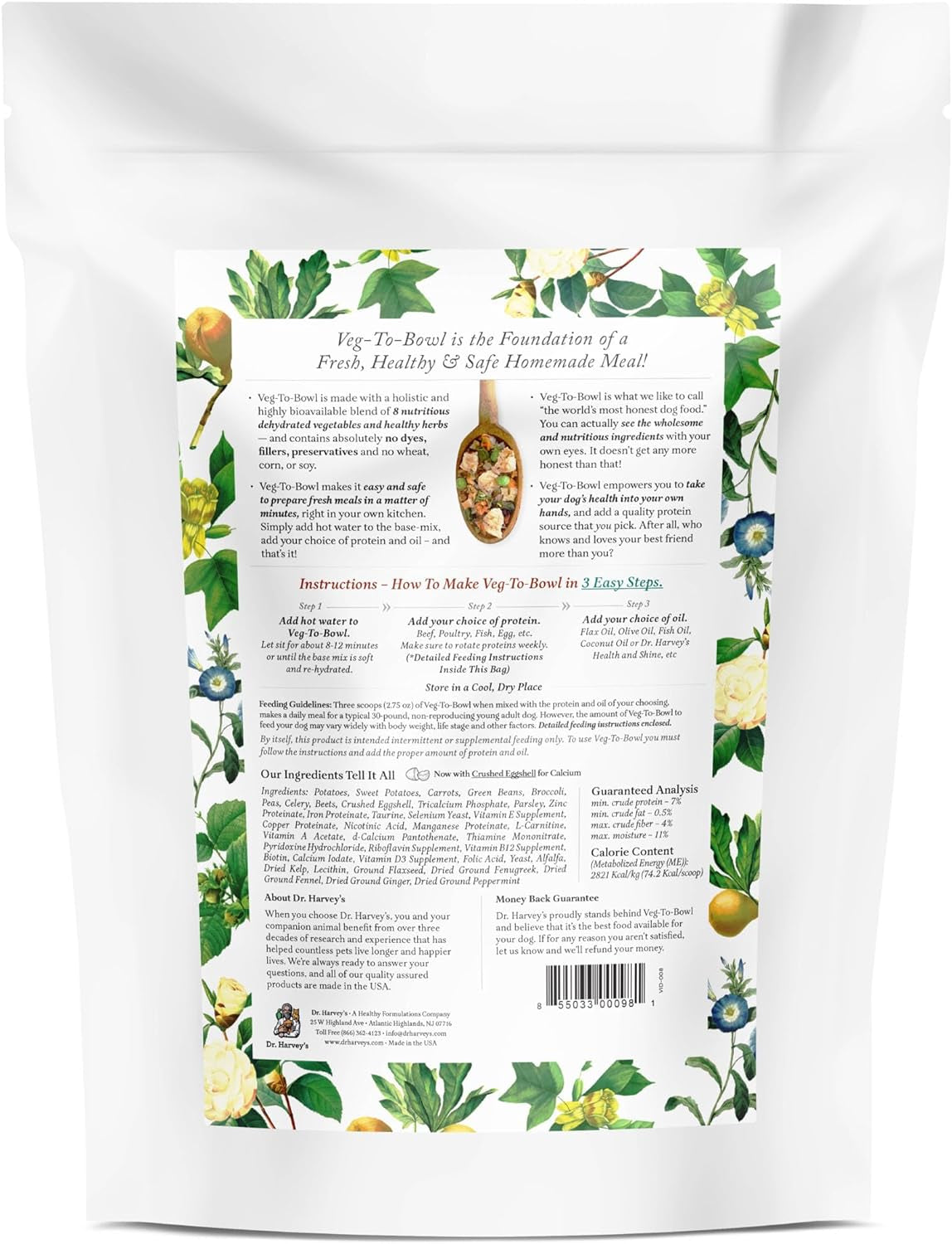 Veg-To-Bowl Dog Food, Human Grade Dehydrated Base Mix for Dogs, Grain Free Holistic Mix