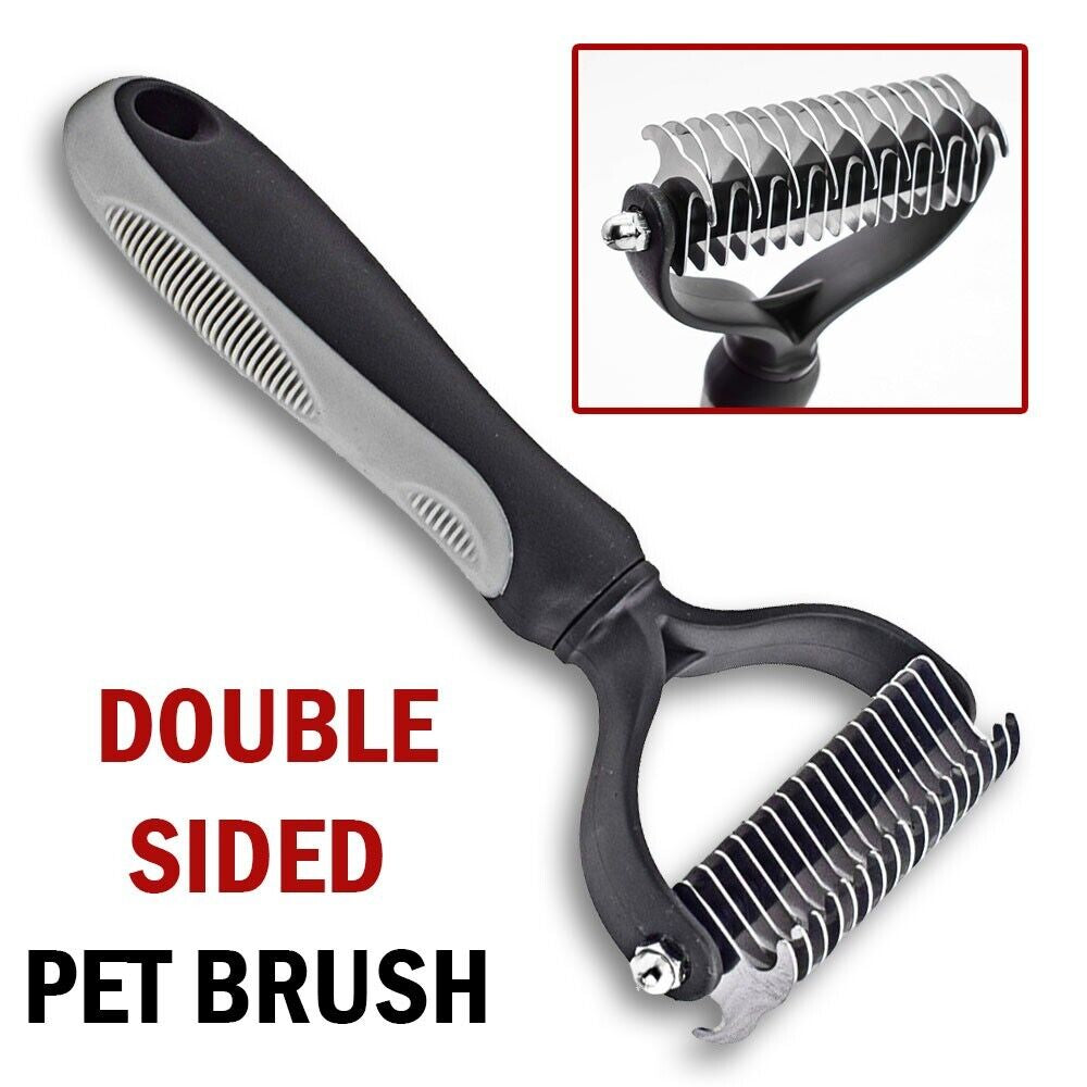 2-Side Pet Grooming Brush Dog Cat Deshedding Dematting Tool Undercoat Rake Comb