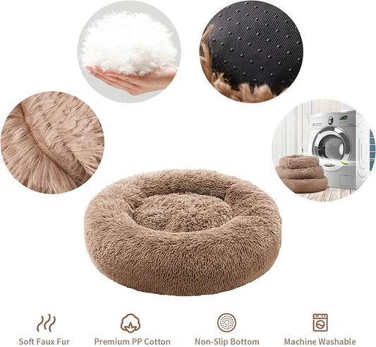 Calming Dog Bed for Dogs Cats Donut Dog Bed Pet Cushion Bed Plush Cat Bed round Anti-Anxiety Dog Bed Orthopedic Dog Bed