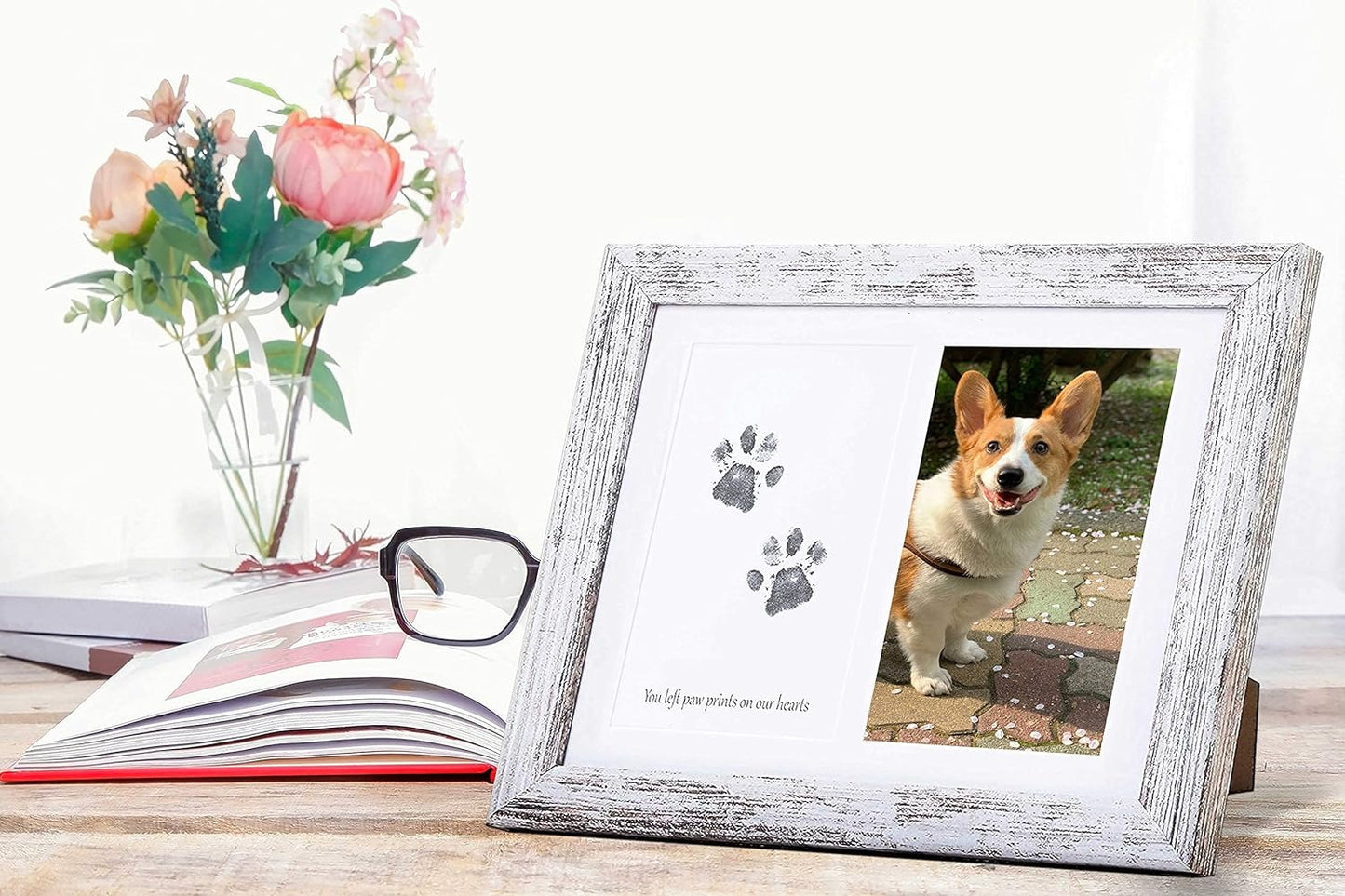 Paw Print Kit Dog Frame - Pet Memorial Picture Frame with Pawprints - Dog or Cat Paw Print Kit, Pet Keepsake Picture Frmae for Pet Love Dog Memorial Gifts for Paw Print Frame, Sympathy Gift