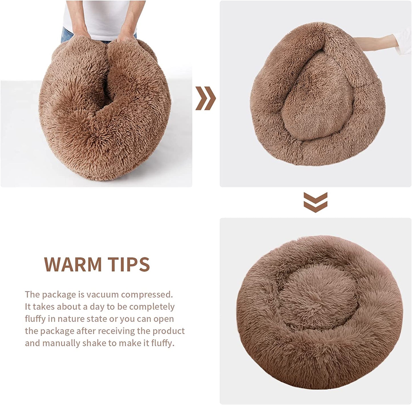 Calming Dog Bed for Dogs Cats Donut Dog Bed Pet Cushion Bed Plush Cat Bed round Anti-Anxiety Dog Bed Orthopedic Dog Bed