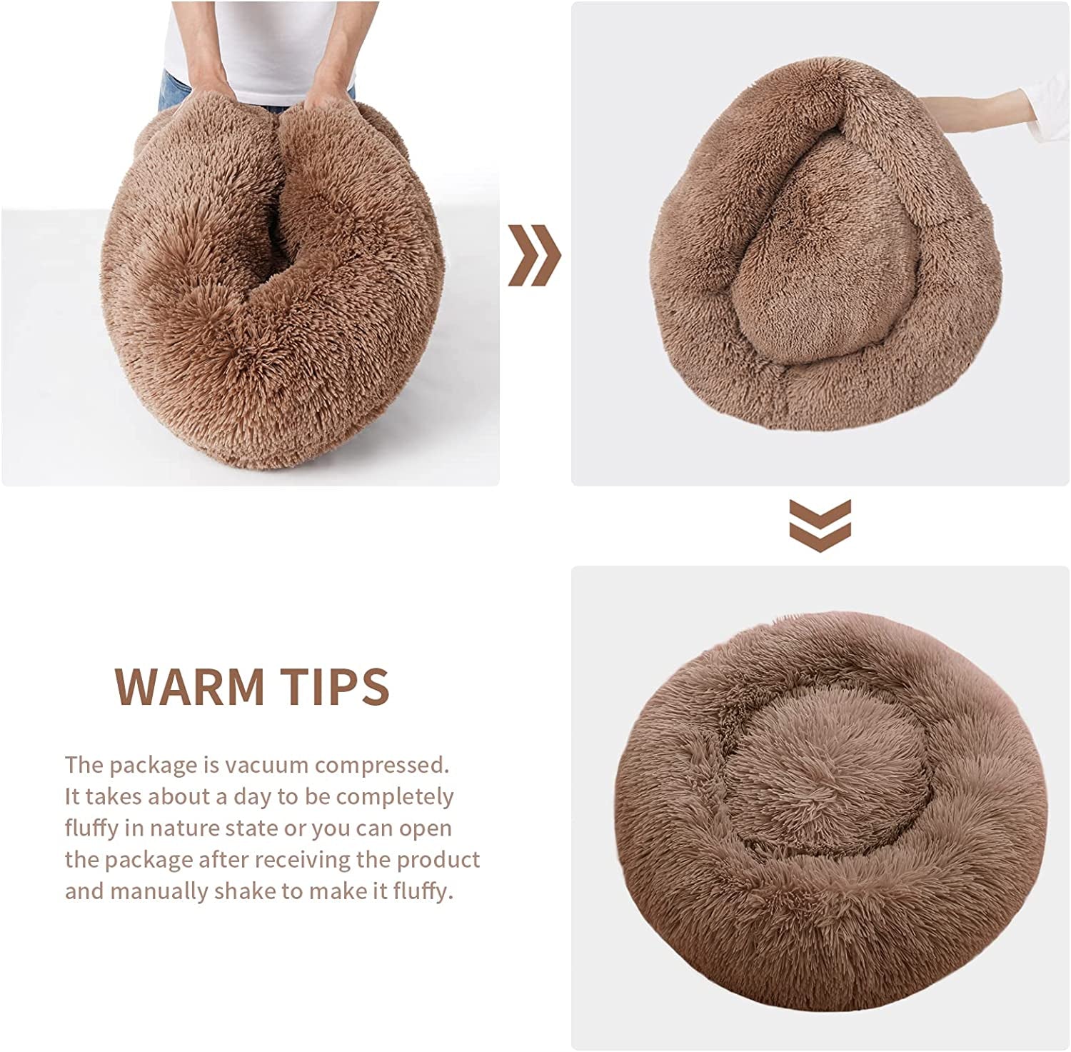 Calming Dog Bed for Dogs Cats Donut Dog Bed Pet Cushion Bed Plush Cat Bed round Anti-Anxiety Dog Bed Orthopedic Dog Bed