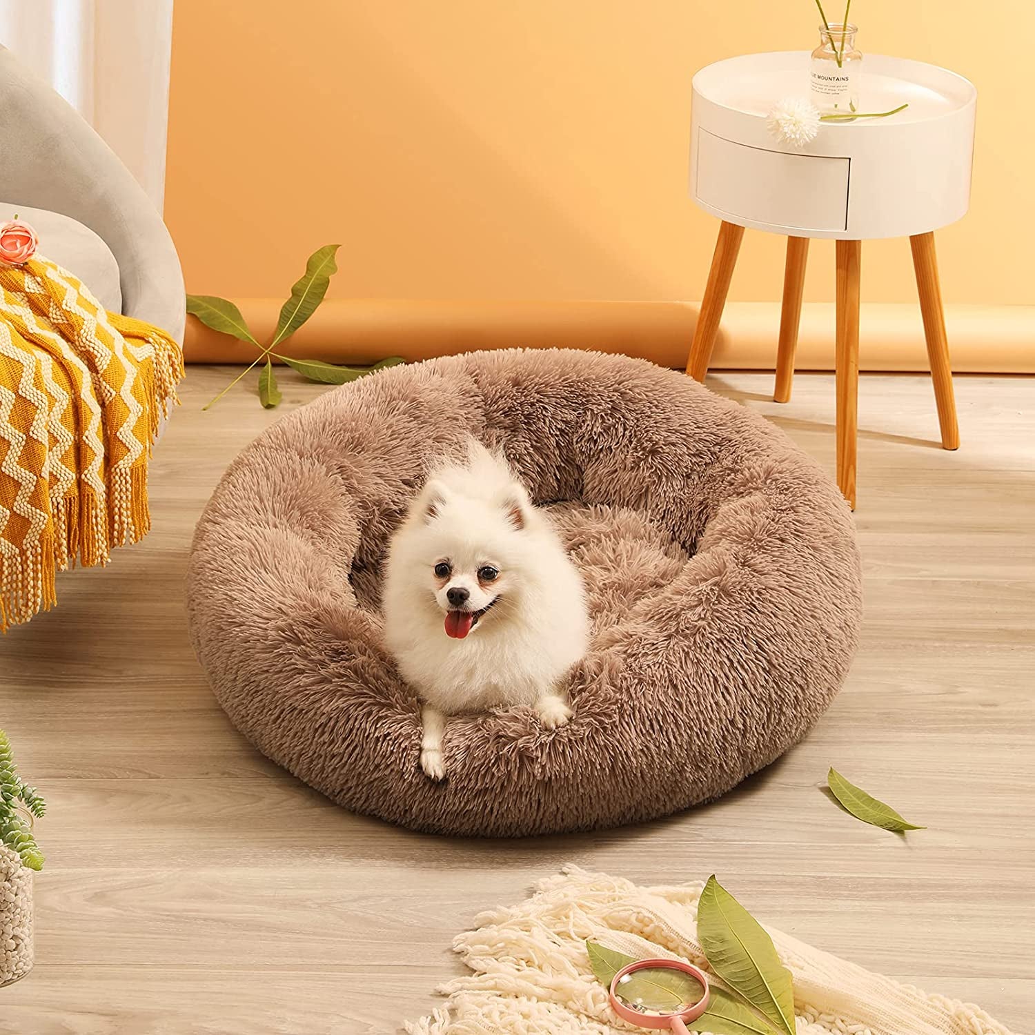 Calming Dog Bed for Dogs Cats Donut Dog Bed Pet Cushion Bed Plush Cat Bed round Anti-Anxiety Dog Bed Orthopedic Dog Bed