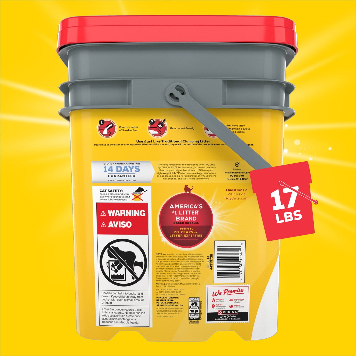 Purina  Lightweight Clumping Cat Litter, Low Dust, 24/7 Performance Multi Cat Litter, 17 Lb. Pail