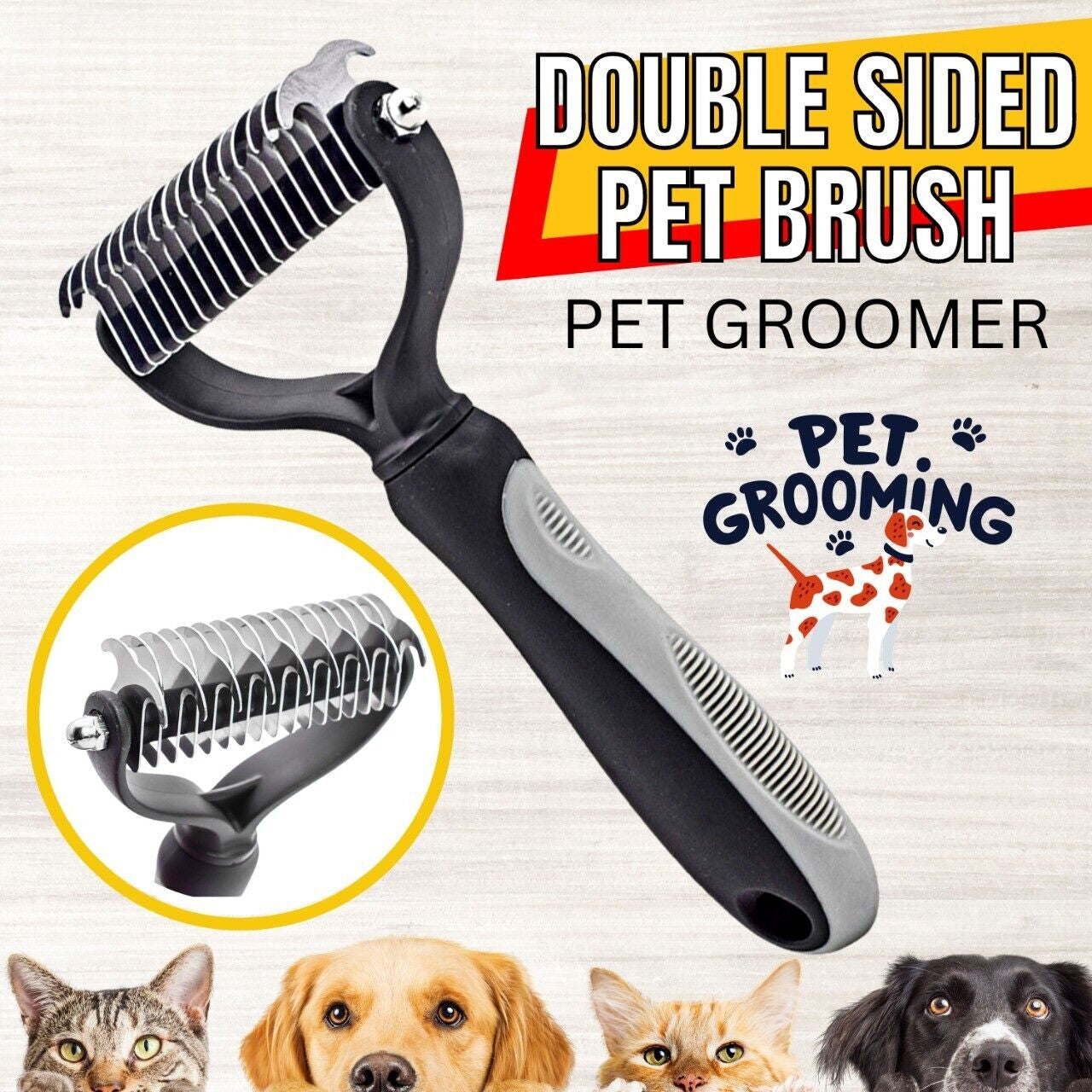 2-Side Pet Grooming Brush Dog Cat Deshedding Dematting Tool Undercoat Rake Comb