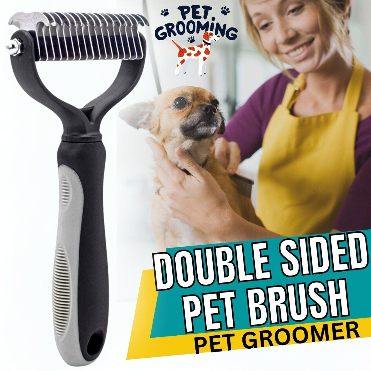 2-Side Pet Grooming Brush Dog Cat Deshedding Dematting Tool Undercoat Rake Comb