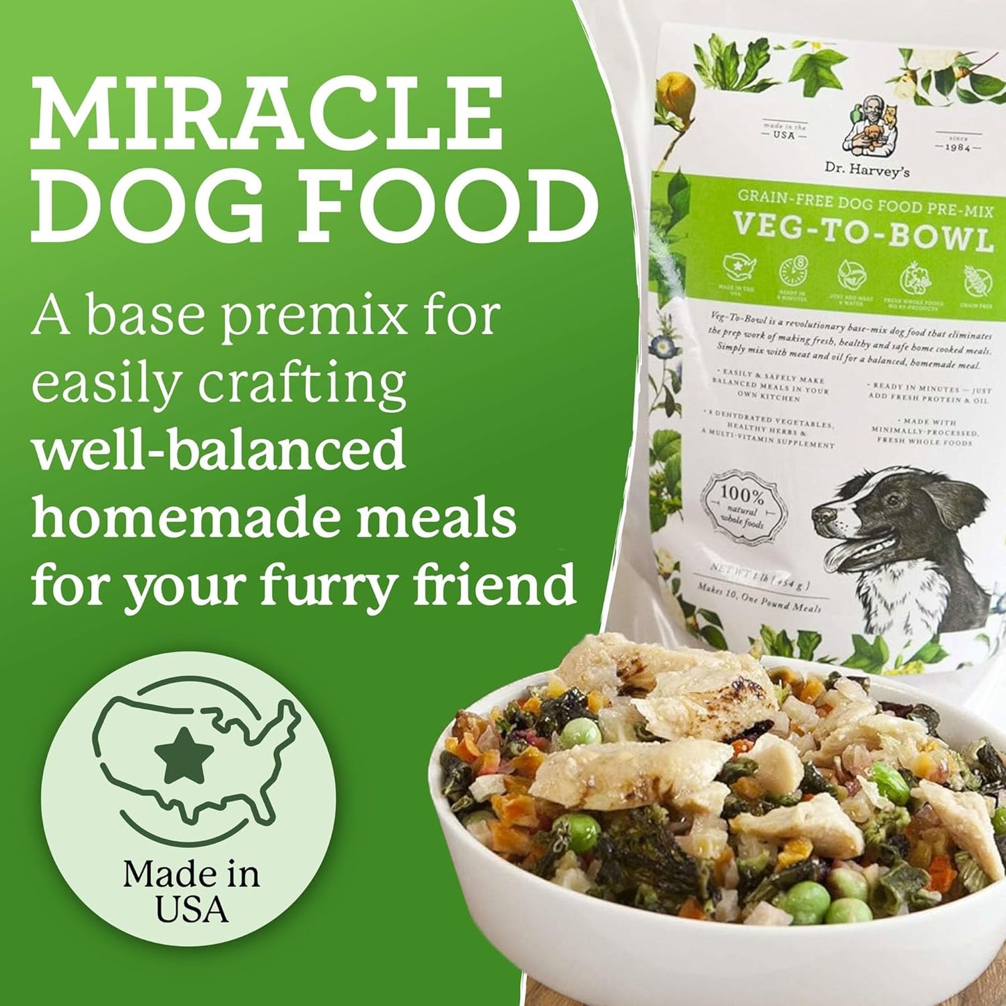Veg-To-Bowl Dog Food, Human Grade Dehydrated Base Mix for Dogs, Grain Free Holistic Mix